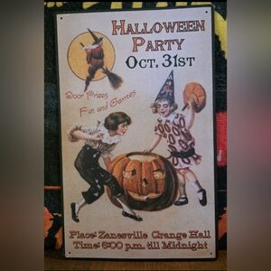 Vintage Halloween Party 16"×10" Tin Sign